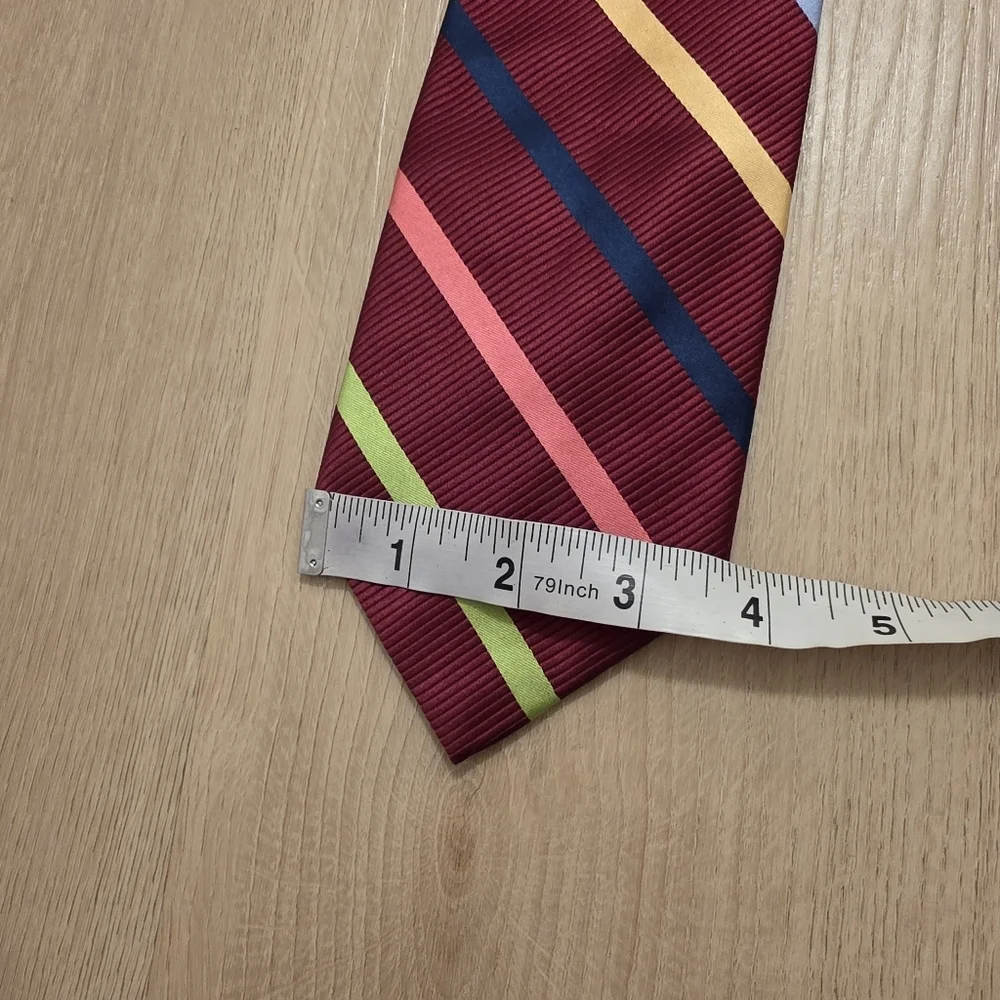 Paul‎ Fredrick Red Colorful Stripe 100% Silk Preppy Stylish Business Wedding Tie